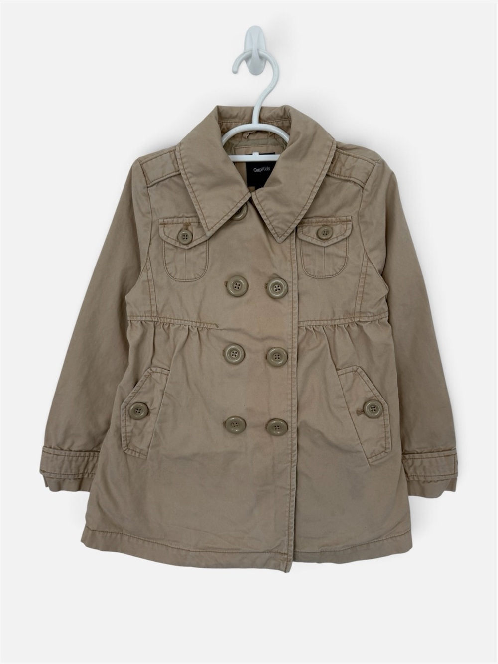 GapKids Girls Small 6/7 Trench Coat Tan Double Breasted Utility Jacket